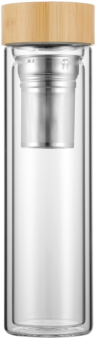 Термос стаклен Kamille KM-9020, 450 ml, со филтер за чај, проѕирен