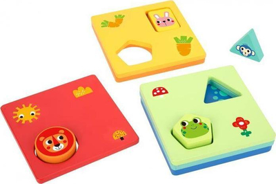 Логичка дрвена игра Shapes, 13 x 13 x 5 cm, во повеќе бои