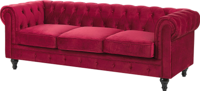 Divan Beliani Chesterfield, 3 vende, kadife, i kuq