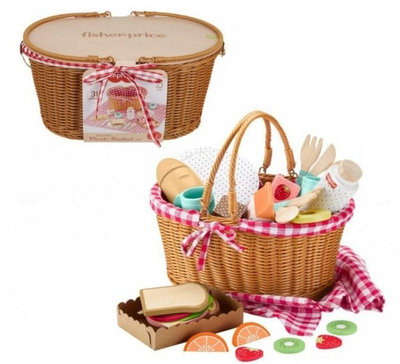 Set lojërash druri Fisher-Price Picnic Basket, 31 pjesë, për fëmijë, shumëngjyrësh