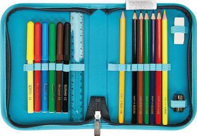 Set çantë shkolle Herlitz SoftLight Plus Bloomy Birds, 5 copë, poliestër, blu navy edhe turkeze