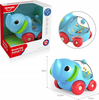 Lodër makinë elefant Huanger Bouncing Animal Car, me toptha, 12m+, blu