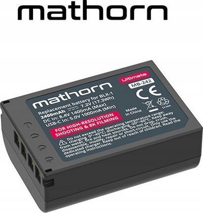 Bateri aparati fotografik Mathorn MB-242, 2400mAh, USB-C, e zezë
