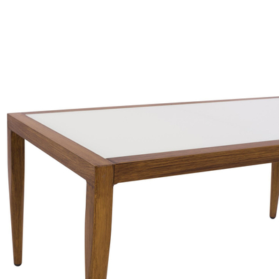 Tavolinë bambu-look alumini me xham 100×58×46 cm (HM5551.01)