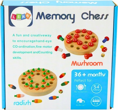 Lojë memorie LeanToys Mushrooms, puzzle druri, mbi 3 vjeç, shumëngjyrëshe