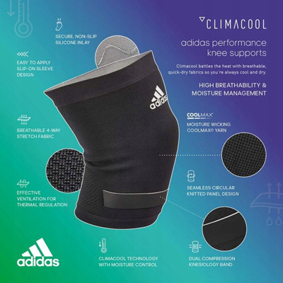 Mbajtëse gjuri Adidas Performance Knee Support S, Aeroready, kompresion, e zezë