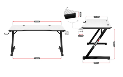 Tavolinë lojërash Huzaro Hero 2.5, 120x60 cm, 18 mm, e bardhë