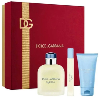 Set parfumi Dolce &amp; Gabbana Light Blue për burra, EDT 4.2 oz, xhel dushi 1.7 oz, mini EDT 0.34 oz