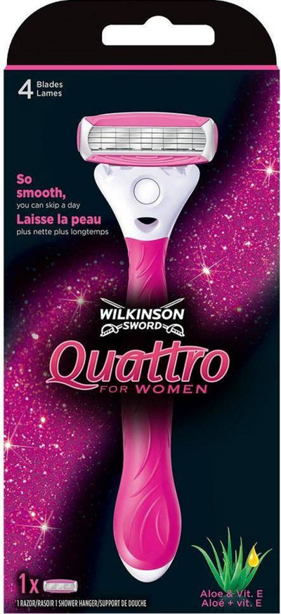 Rroje për goca Wilkinson Sword Quattro, 4 tehe, aloe dhe vit E, rozë