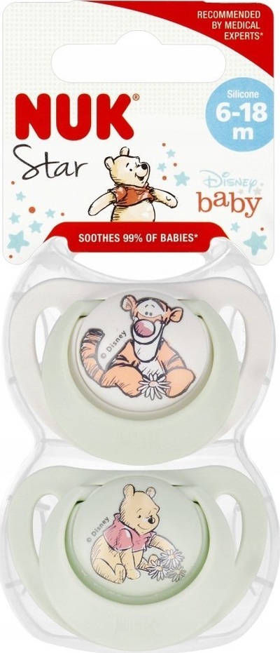 Biberon qetësues NUK Star, 6 18 muaj, silikon pa BPA, Winnie the Pooh, me kuti, set 2 copë