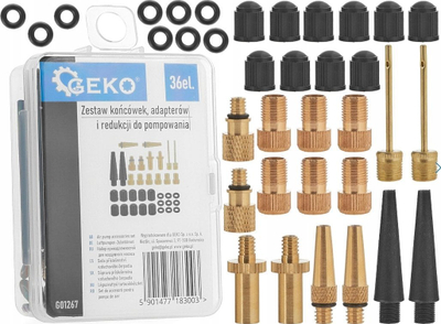 Set universal adapterësh pompes, 36 copë, për goma biçiklete dhe topa, shumëngjyrësh