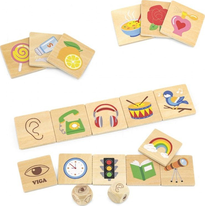 Loja edukative druri Viga Toys Learning Puzzle Sort the Senses, 37 copa, shumëngjyrëshe