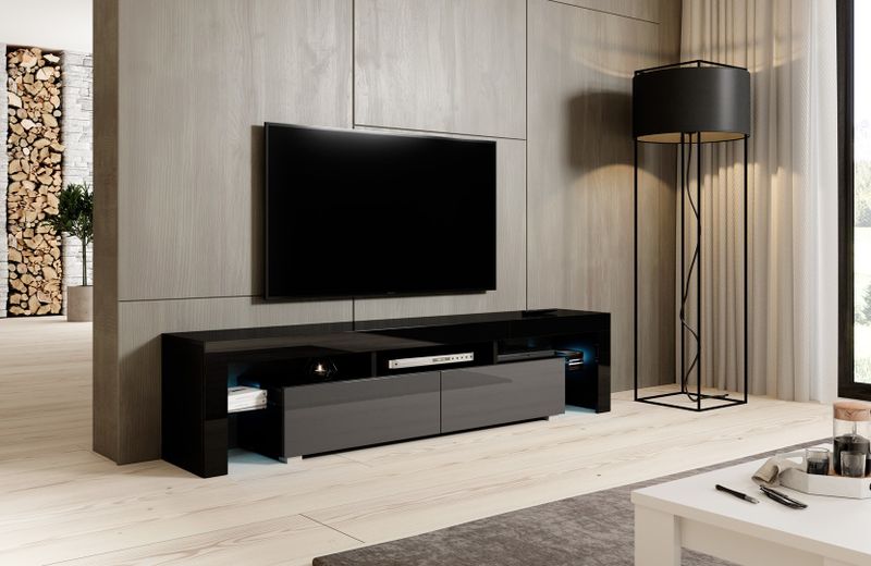 Komodë TV Cama Meble Toro 200, PAL MDF, e zezë e hirtë