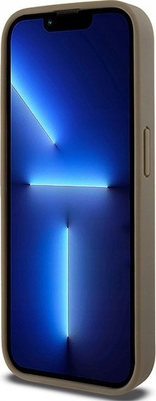 Kapak telefoni DKNY Leather Monogram Metal Logo MagSafe, për iPhone 14 Pro Max 6.7", kapak i fortë lëkure, kafe