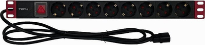 Shirit prizash rack Techly 1U, 8x Schuko, kabllo C14 2m, i zi