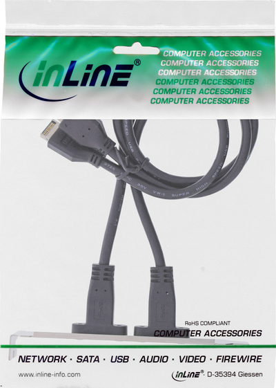 Slot bracket USB InLine, USB C në USB 3.1 Key A, 0.5m, i zi