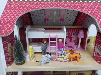 Дрвена куклена куќа Enero Toys Wooden LED Dollhouse XXXL, 60x33x90cm, со LED, шарена