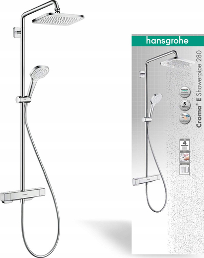 Kolonë dushi Hansgrohe Croma E 280 1jet Showerpipe, termostat, 280mm, krom