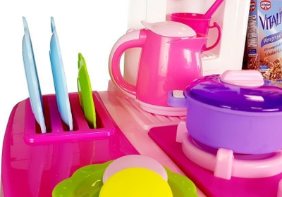 Kuzhinë lodër LeanToys Pink Kitchen, me ujë, drita edhe zë, rozë
