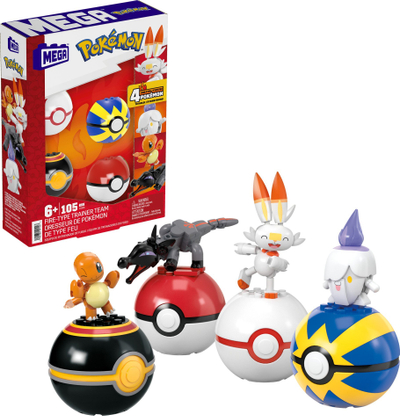 Set ndërtimi Mega Pokémon Fire Type Trainer Team, 105 copë, 4 figura, shumëngjyrësh