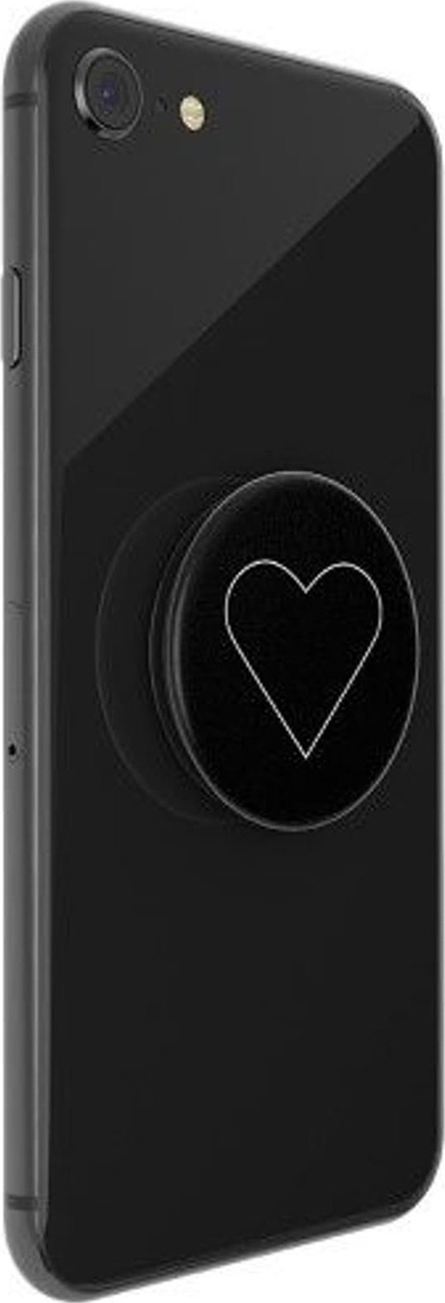 Mbajtëse telefoni PopSockets PopGrip White Heart Black, rrëshqitëse, me pjesën e sipërme që ndërrohet, e zezë