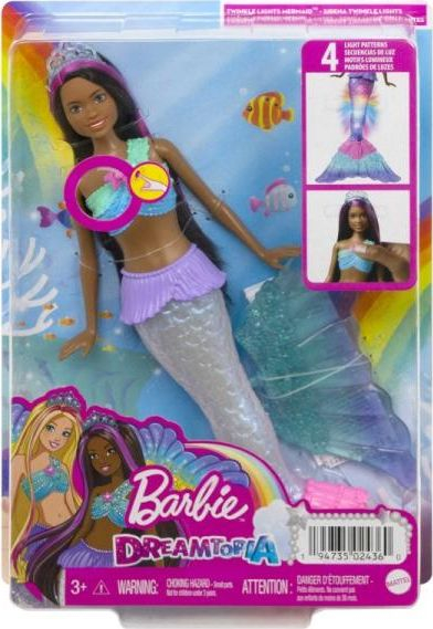 Kukull sirenë Barbie Dreamtopia Mermaid, bisht me drita LED, flokë me vija lejla, shumëngjyrëshe