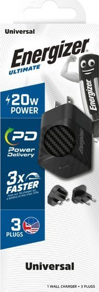 Karikues rrjeti Energizer Ultimate, GaN 20W PD, USB-C, i zi