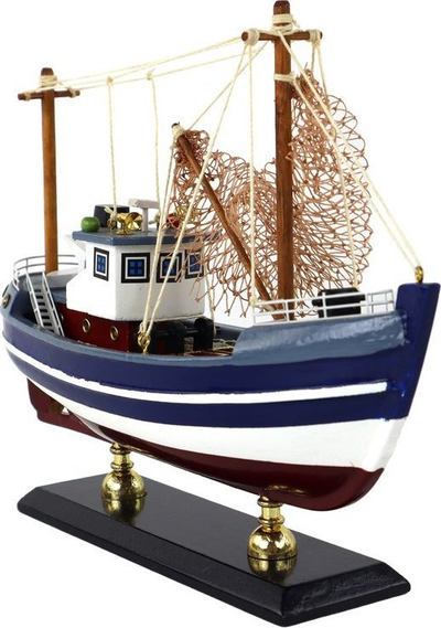 Model varkë peshkimi LEAN Toys, prej druri, 22 x 18 x 6 cm, blu e errët