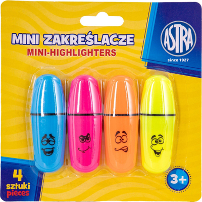 Markera fluorescent Astra Mini, set me 4 ngjyra neon, shumëngjyrësh