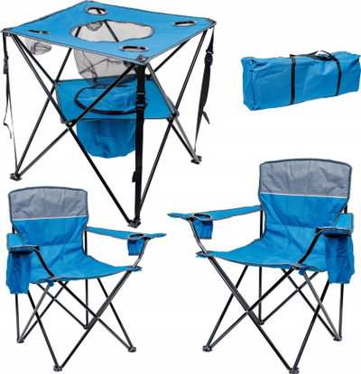 Set kampingu Platinet, 2 karrige palos, tavolinë me ftohës, blu