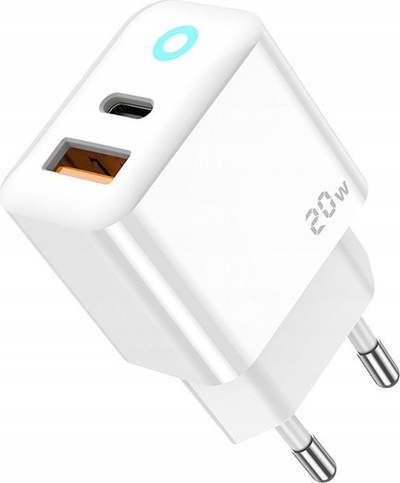 Karikues muri JELLICO EU11, PD 20W, 1xUSB C dhe 1xUSB QC3.0, me kabllo USB C në USB C, i bardhë