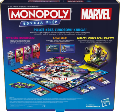 Друштвена игра Hasbro Monopoly Marvel Flip Edition, 2–4 играчи, полска верзија, многуобоена