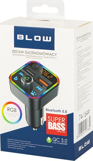 Transmetues FM për makinë Blow Bluetooth, 2xUSB QC3.0, MP3 SD, i zi