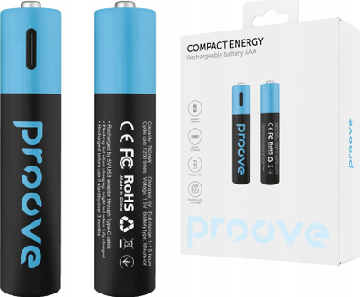 Bateri të rikarikueshme AAA Proove, 740 mWh, 2 copë, të zeza