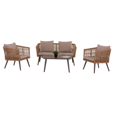 Set mobilje kopshti House Nordic Freja HM6057.04, alumini PE rattan, 4 pjesë, cappuccino bejxhe