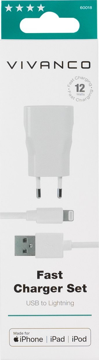Kabllo karikimi Vivanco USB 2.0 Lightning, 1.2 m, e bardhë