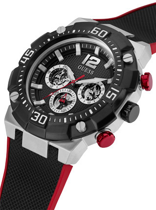 Orë dore për meshkuj Guess Navigator GW0264G1, e zezë/kuqe