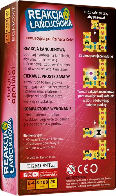 Lojë tavoline Egmont Chain Reaction, puzzle strategjike, kompakte për udhëtim