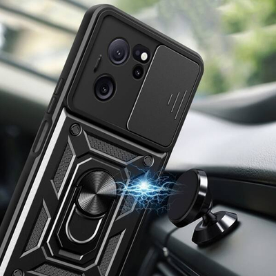 Maskë mbrojtëse Tech-Protect Camshield për Xiaomi 13T 13T Pro, kapak kamere, unazë 360°, e zezë