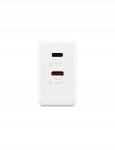 Полнач Lenovo Dual USB C 65W GaN, 2 порти USB C, за нотбук, бел