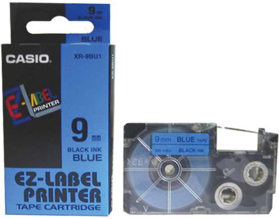 Rrip etiketues Casio XR-9BU, 9mm, tekst i zi në sfond blu