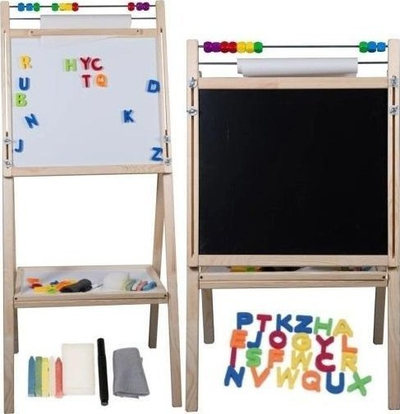 Tabla vizatimi 3Toysm 6 në 1, magnetike, me lartësi që rregullohet, dru natyral