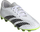 Këpucë futbolli për kalamaj Adidas Predator Accuracy.4 FxG J, taban FxG, për bar natyral, të bardha me detaje të zeza dhe jeshile neon