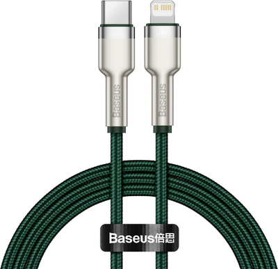 Kabllo karikimi Baseus Cafule Metal, USB C në Lightning, 20W, 1m, jeshile e errët