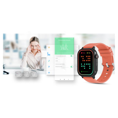 Smartwatch Gravity GT15-3, ekran 2.04", Bluetooth 5.0, i zi me rrip të kuq