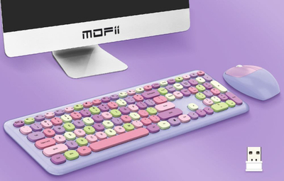 Set tastierë dhe mi MUMUSO 2.4G Wireless, USB, pastel vjollcë