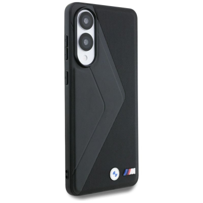Mbrojtëse telefoni BMW Leather Oversized Stripes MagSafe për Samsung Galaxy S25 Edge, lëkurë, me MagSafe, e zezë