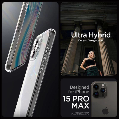 Mbrojtëse telefoni Spigen Ultra Hybrid për iPhone 15 Pro Max 6.7", mbron nga goditjet, transparente frost clear