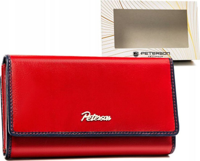 Portofol grash Peterson, lëkurë natyrale, RFID, i kuq