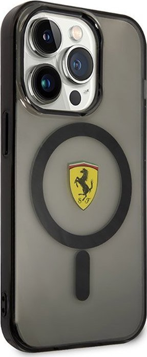 Maskë telefoni Ferrari Translucent MagSafe për iPhone 14 Pro, gjysmë transparente, e zezë